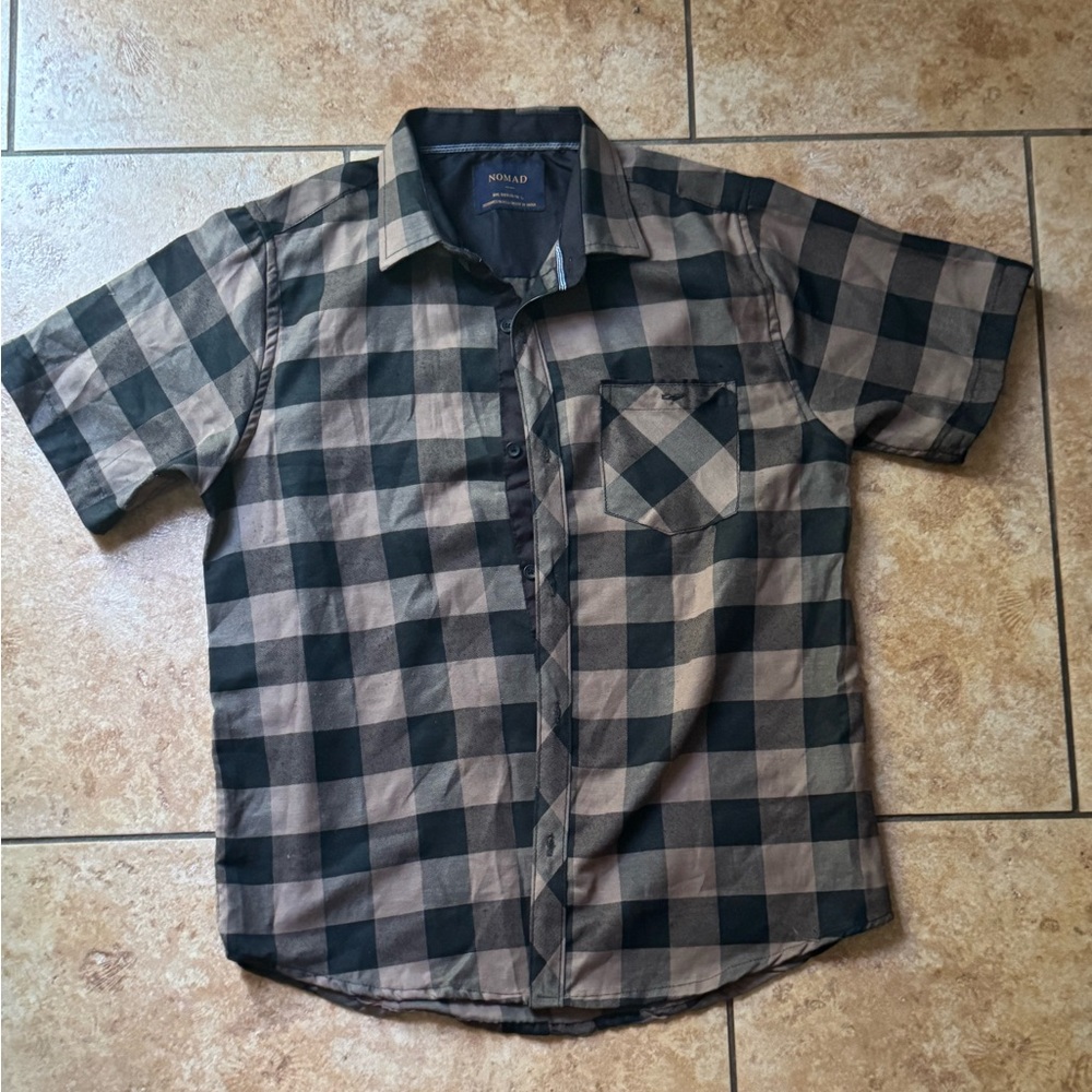 Men's Black and Tan Checkered Shirt